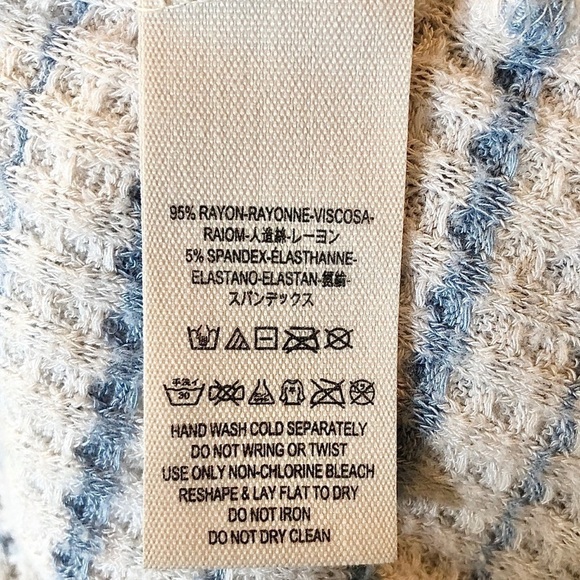 Free People Stripe Dripping Thermal Cowl Top Shirt Blue White Size Medium - Picture 8 of 11